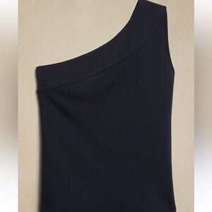 Banana Republic Factory Scuba One Shoulder Top Preppy  Navy Viscose/Rayon NWT